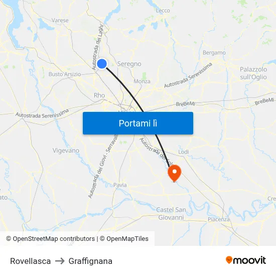 Rovellasca to Graffignana map