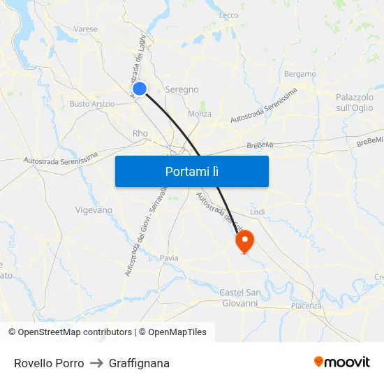 Rovello Porro to Graffignana map