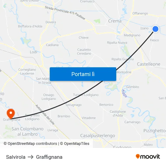 Salvirola to Graffignana map