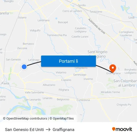 San Genesio Ed Uniti to Graffignana map
