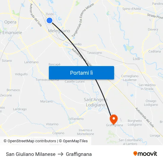 San Giuliano Milanese to Graffignana map