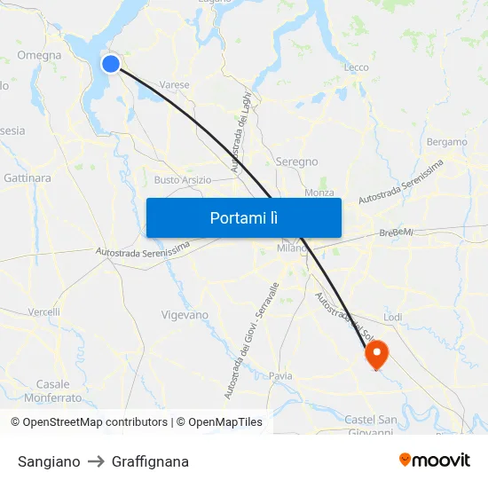 Sangiano to Graffignana map