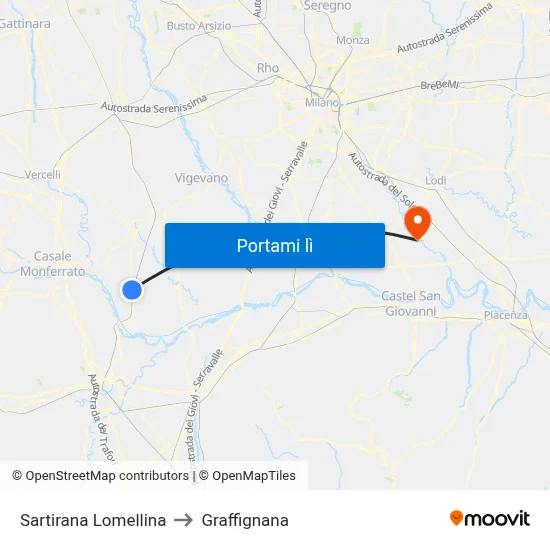 Sartirana Lomellina to Graffignana map