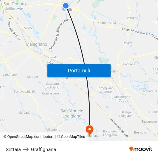 Settala to Graffignana map
