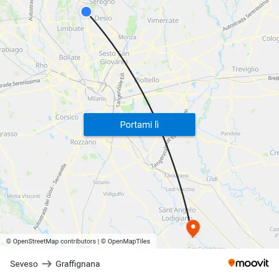 Seveso to Graffignana map