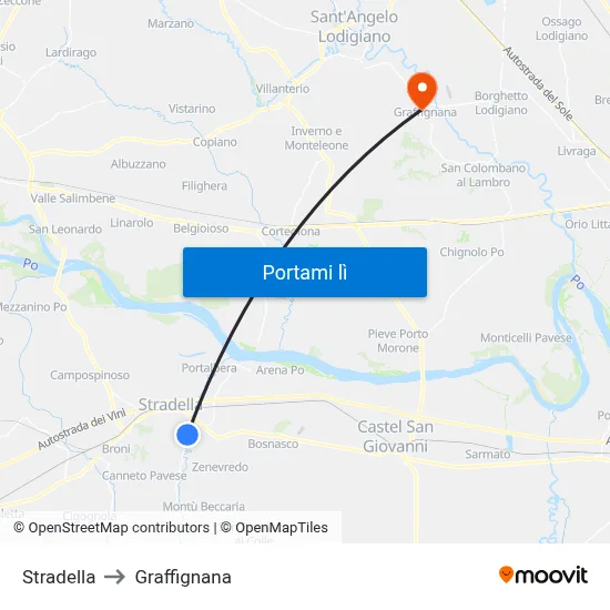 Stradella to Graffignana map