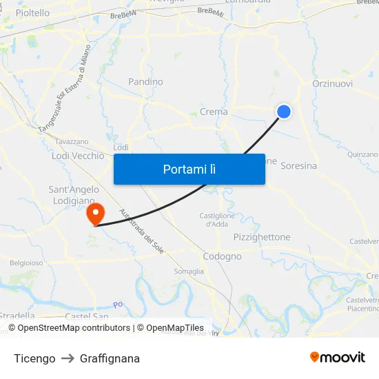 Ticengo to Graffignana map