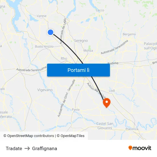 Tradate to Graffignana map
