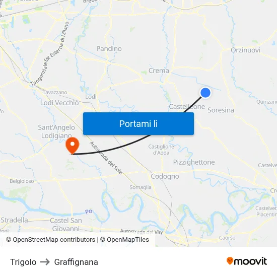 Trigolo to Graffignana map