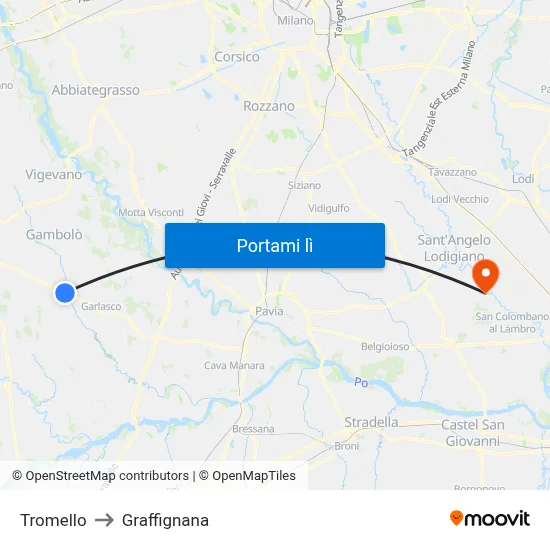 Tromello to Graffignana map