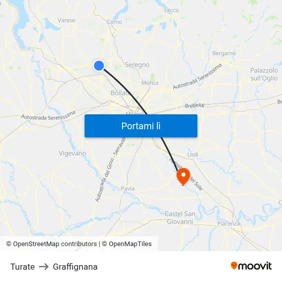Turate to Graffignana map