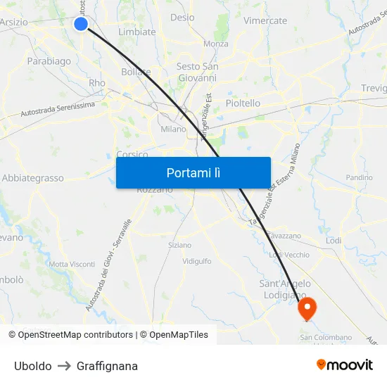 Uboldo to Graffignana map