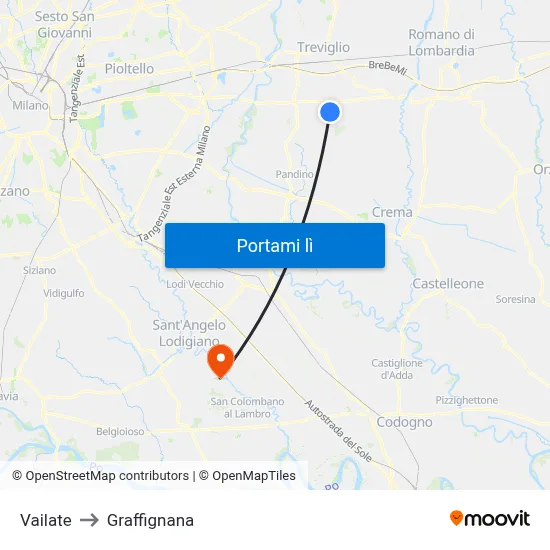 Vailate to Graffignana map