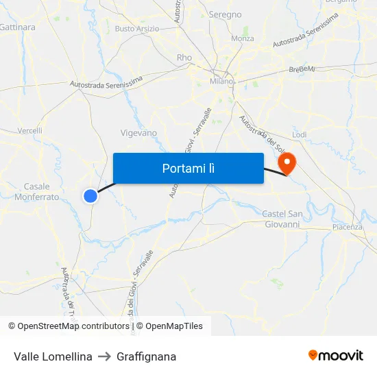 Valle Lomellina to Graffignana map