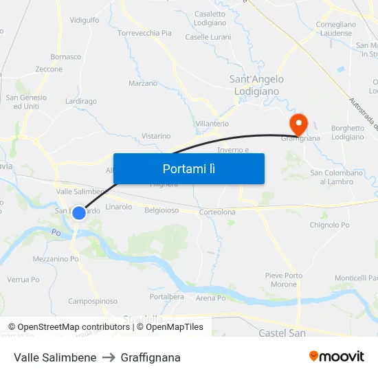 Valle Salimbene to Graffignana map
