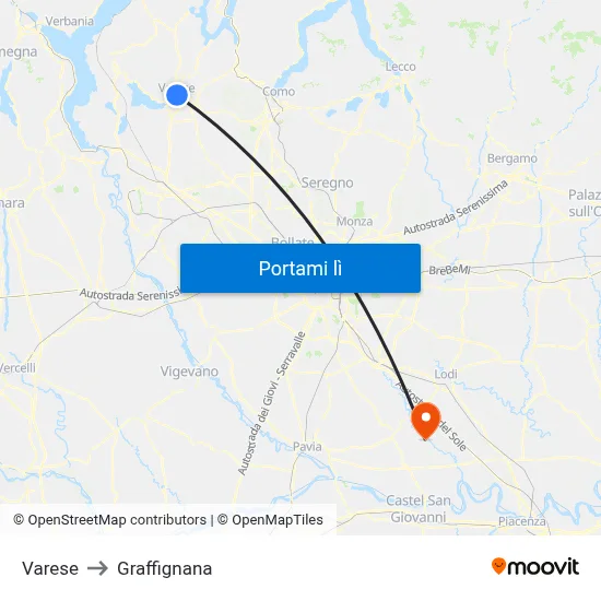 Varese to Graffignana map