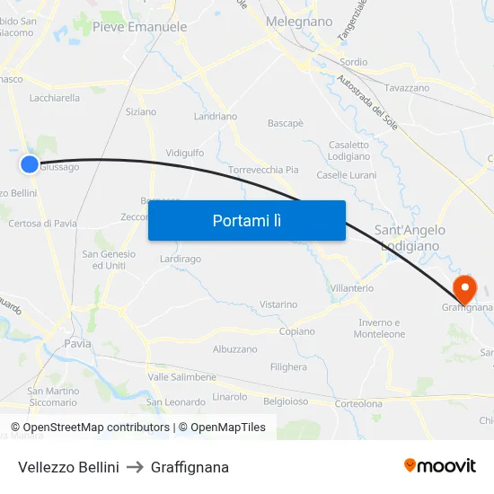 Vellezzo Bellini to Graffignana map