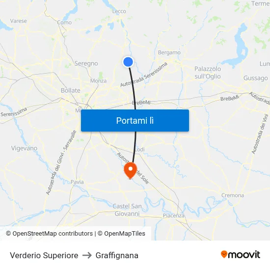 Verderio Superiore to Graffignana map