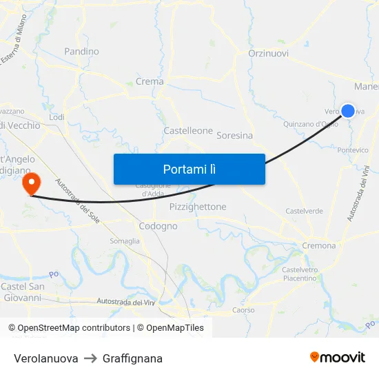 Verolanuova to Graffignana map