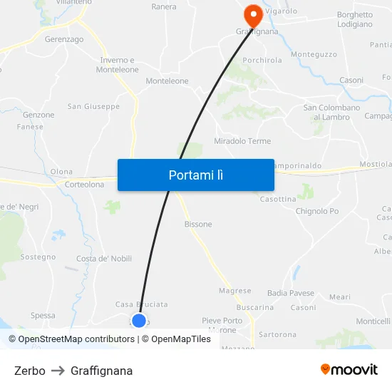 Zerbo to Graffignana map