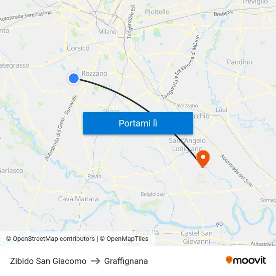Zibido San Giacomo to Graffignana map
