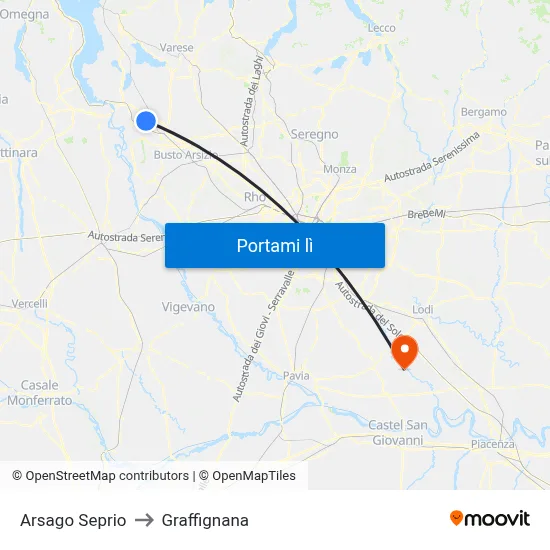 Arsago Seprio to Graffignana map