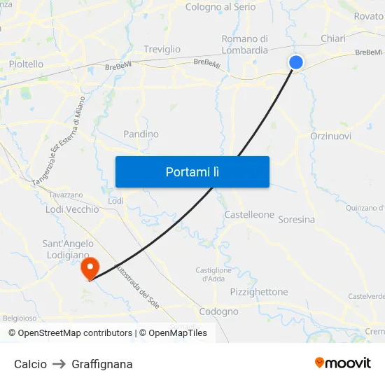 Calcio to Graffignana map