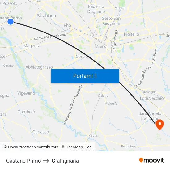 Castano Primo to Graffignana map