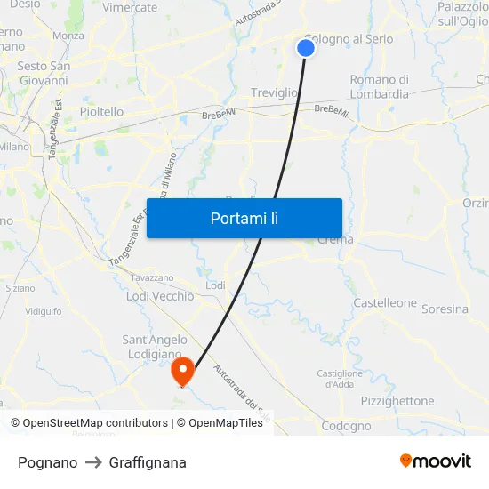 Pognano to Graffignana map