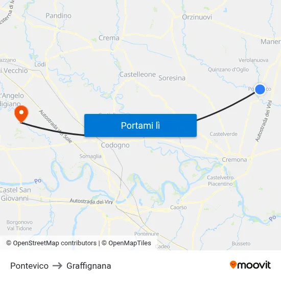 Pontevico to Graffignana map