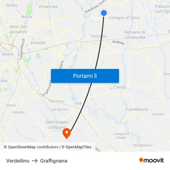 Verdellino to Graffignana map