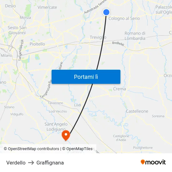 Verdello to Graffignana map