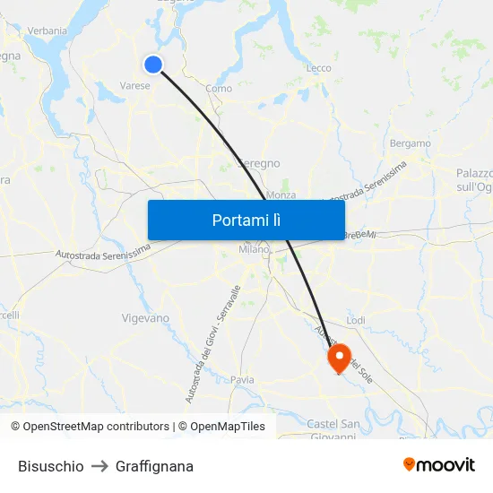 Bisuschio to Graffignana map
