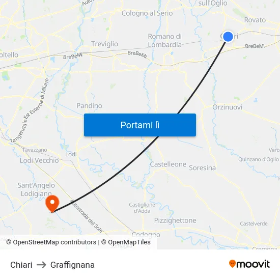Chiari to Graffignana map
