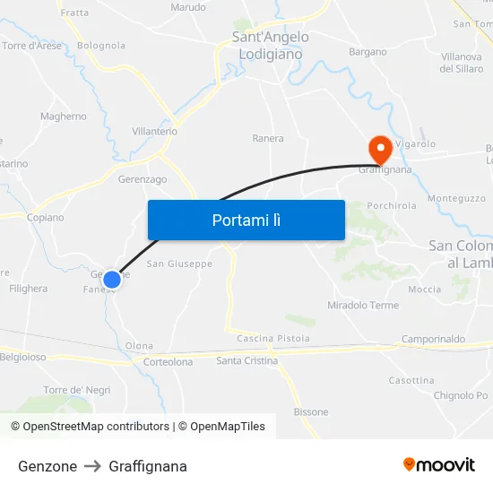 Genzone to Graffignana map