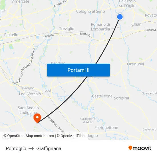 Pontoglio to Graffignana map