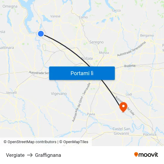 Vergiate to Graffignana map