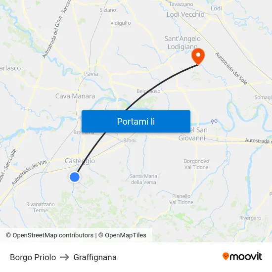 Borgo Priolo to Graffignana map