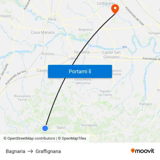 Bagnaria to Graffignana map