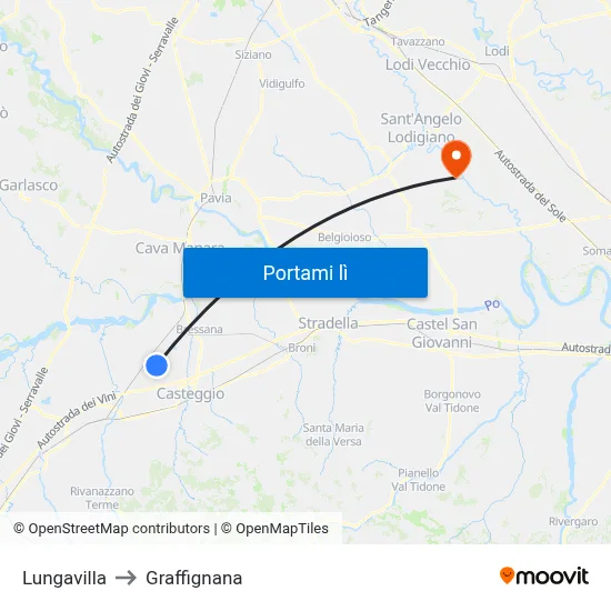 Lungavilla to Graffignana map