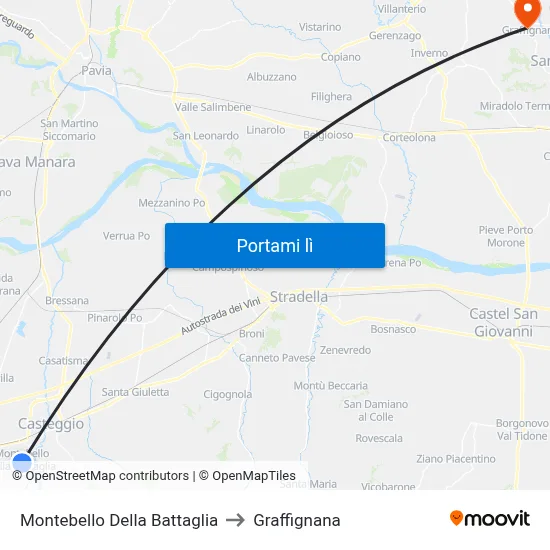 Montebello Della Battaglia to Graffignana map