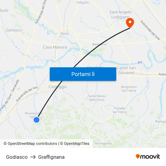 Godiasco to Graffignana map