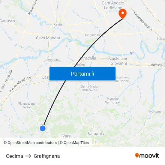 Cecima to Graffignana map
