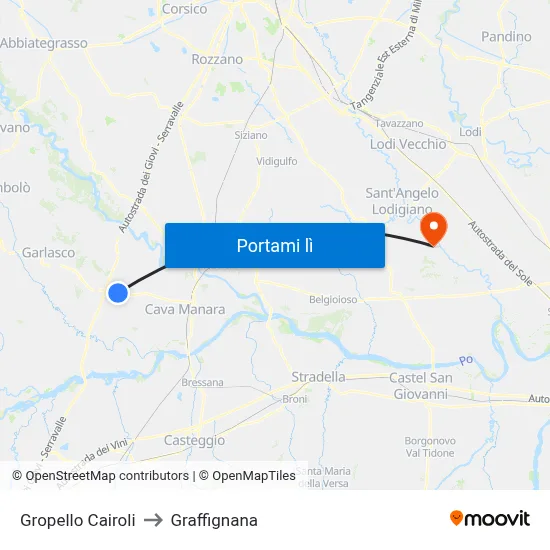 Gropello Cairoli to Graffignana map