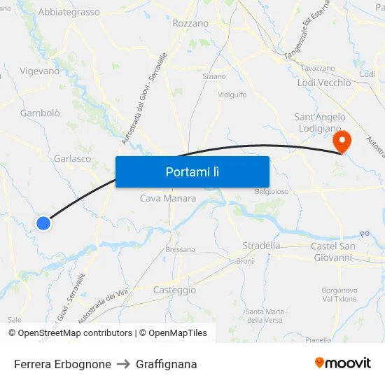 Ferrera Erbognone to Graffignana map