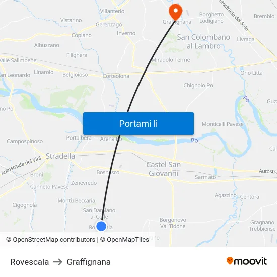 Rovescala to Graffignana map