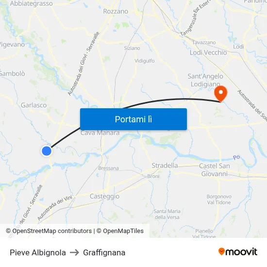 Pieve Albignola to Graffignana map