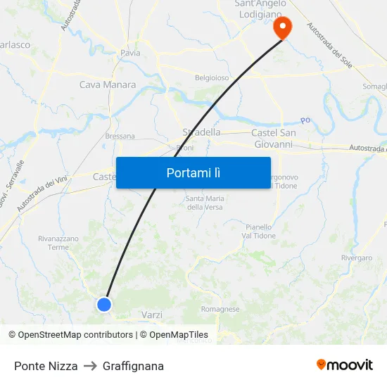 Ponte Nizza to Graffignana map