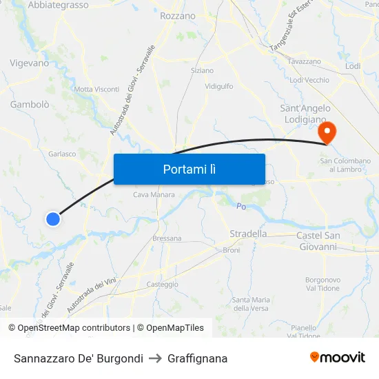 Sannazzaro De' Burgondi to Graffignana map