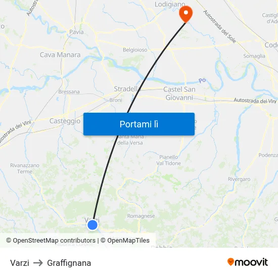 Varzi to Graffignana map